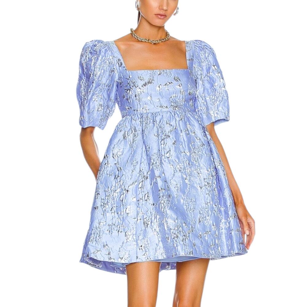Jonathan Simkhai Kylie Periwinkle Jacquard Puff Sleeve Mini Dress 0 NWT